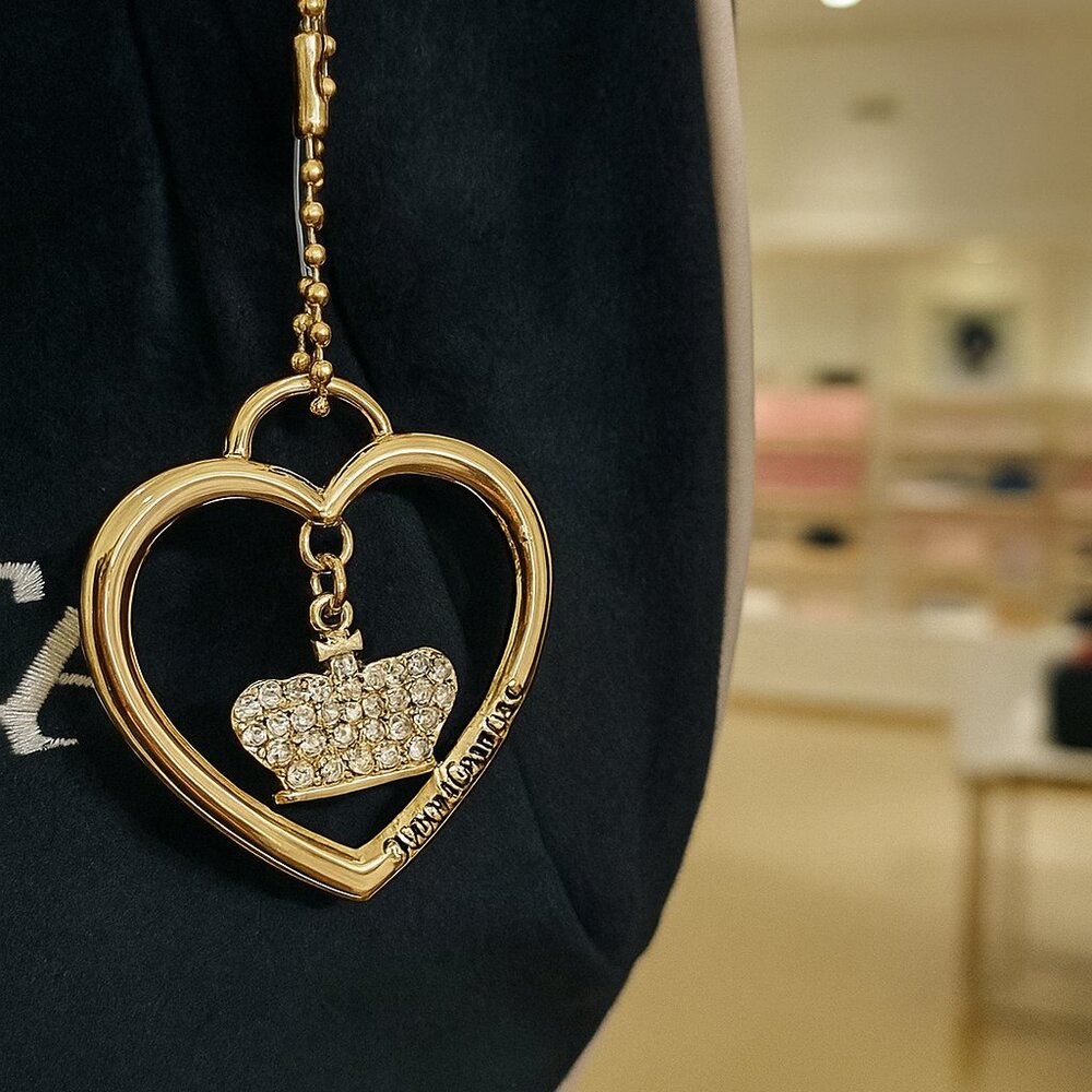 Juicy Couture Royal Black Velour Tote Bag with Rhinestone Crown & Gold Heart Cha - Picture 4 of 4